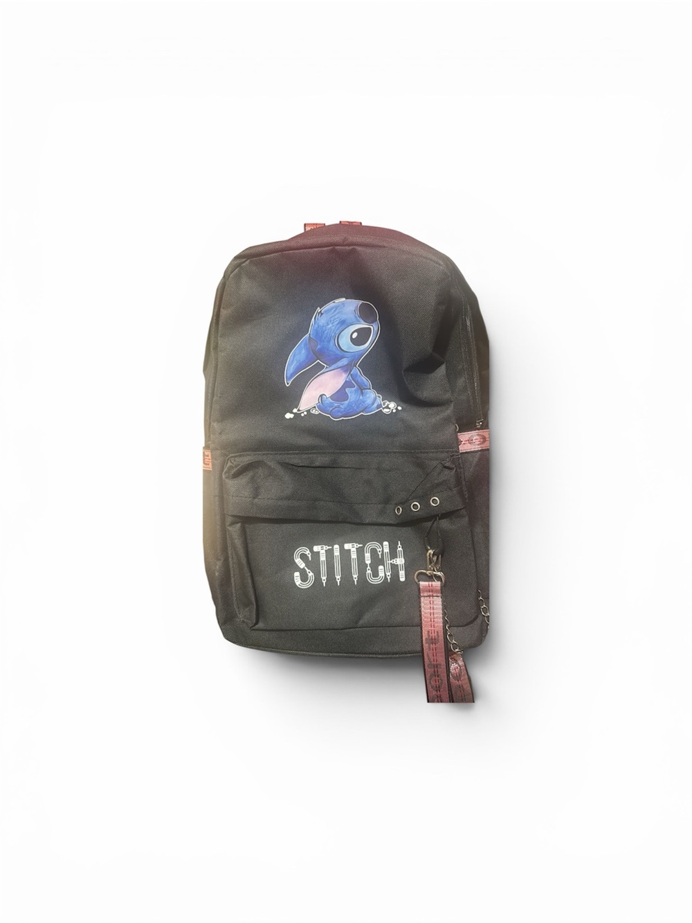 Stitch Graphic Black Backpack with Pink Accents